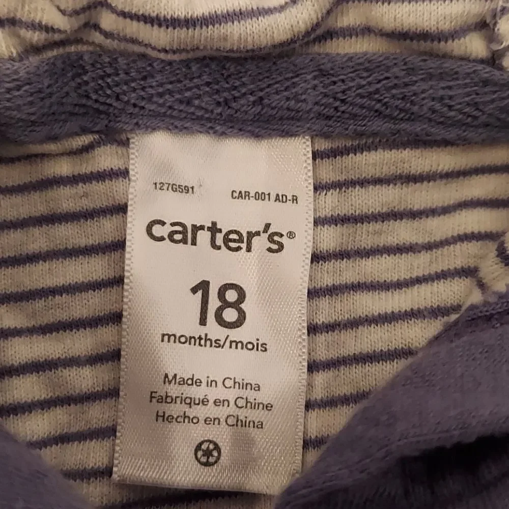 Carter's Blue Striped Hooded Jumpsuit 18M
